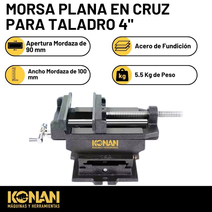 Morsa Plana En Cruz 100 Mm 4 Base Desplazable KCM/4 Konan - Vista 2