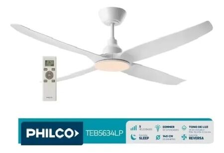 Ventilador De Techo PHILCO Teb5634lp 56p 38w 205rpm 4 palas luz control remoto blanco