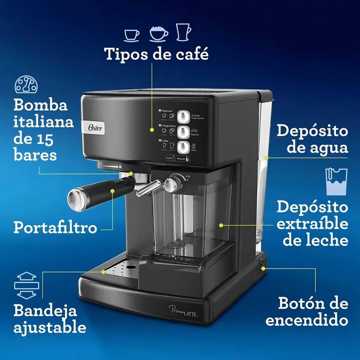 Oster PrimaLatte EM6603B Negro Cafetera Espresso De 15 Bares - Vista 2