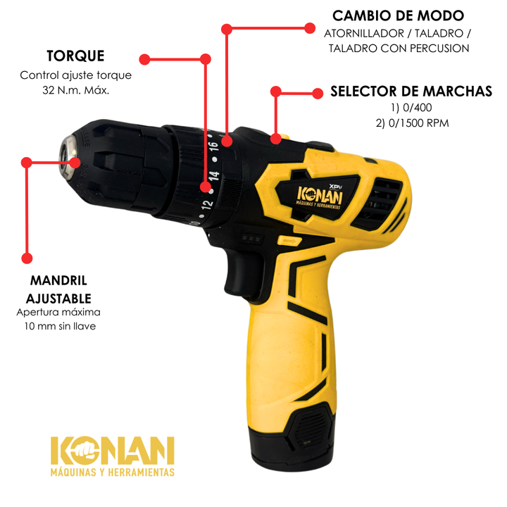 Taladro de Impacto Konan a bateria 12v Xtra Power Volt - Vista 4