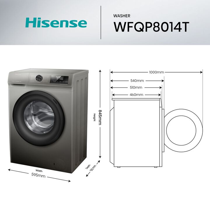 Lavarropas HISENSE WFQP8014T 8kg inverter 1400rpm gris - Vista 9