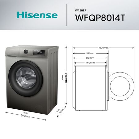 Lavarropas HISENSE WFQP8014T 8kg inverter 1400rpm gris