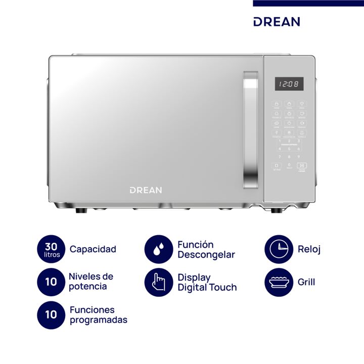 MICROONDAS DREAN HMD30ARSJO 30L.GRILL 10 NIV.SIDPLAY TOUCH SILVER - 4609385 - Vista principal