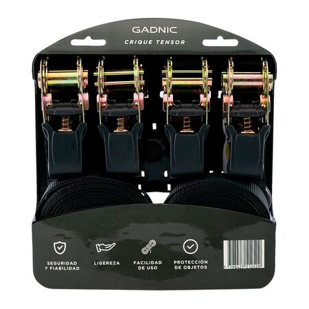 Cinta De Amarre Con Crique Gadnic 4 Pzas 700kg 5mt 25mm Ancho Tensor Traca Traka