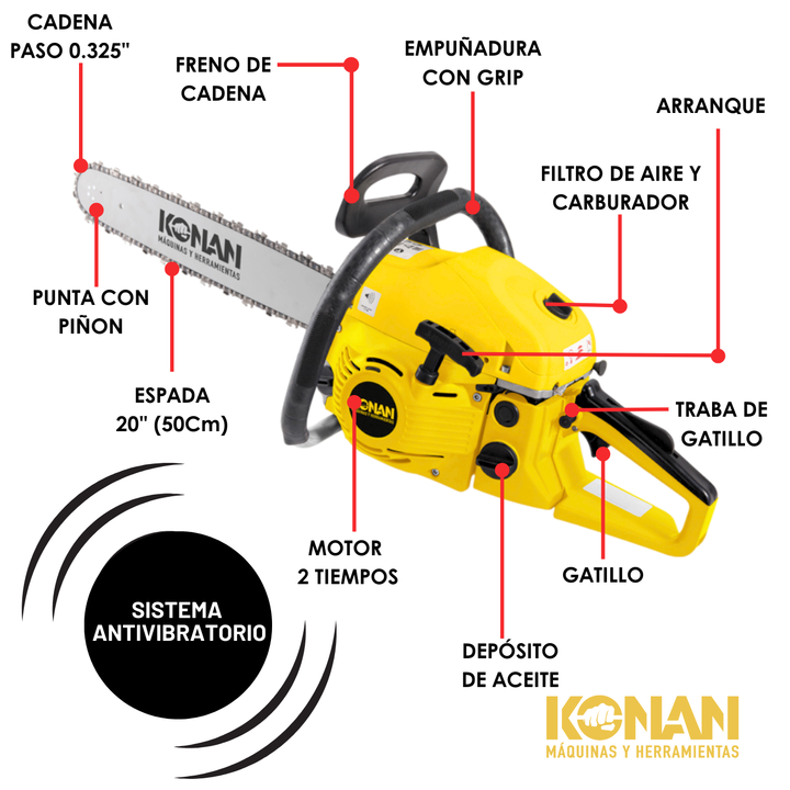 Motosierra De 3.0 Hp 2.2 Kw / 7000 Rpm Konan - Vista 3