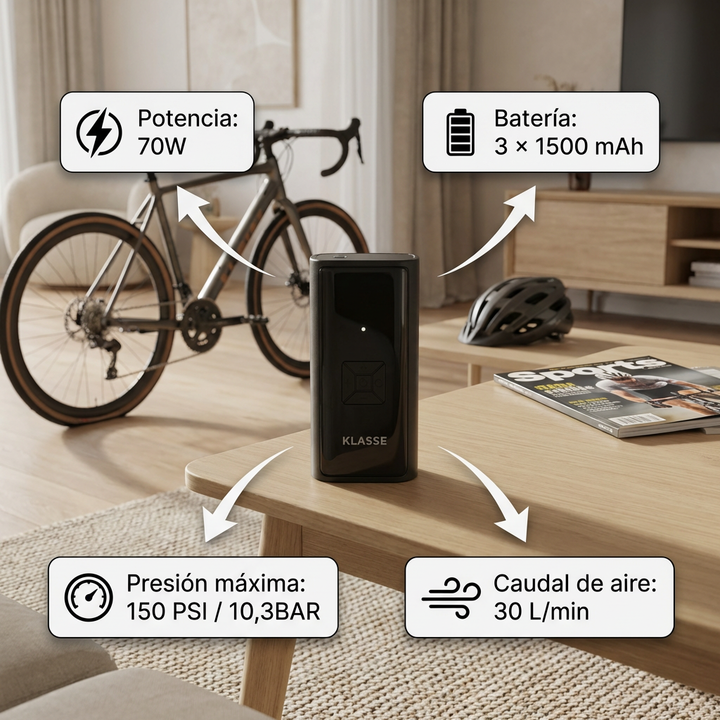 Compresor De Aire Portátil Recargable Klasse 150 PSI USB-C Auto 12V Linterna LED Inflador (KS7714) - Vista 4