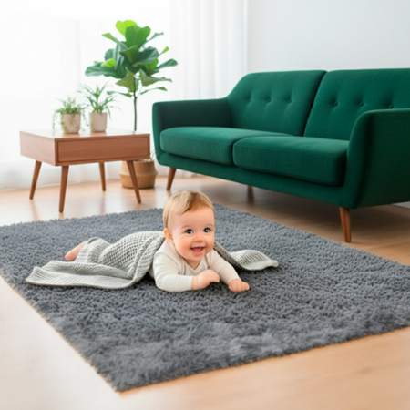 Alfombra Gris 2x1,4 Mts Nórdica Living Gadnic Lavable Súper Soft 