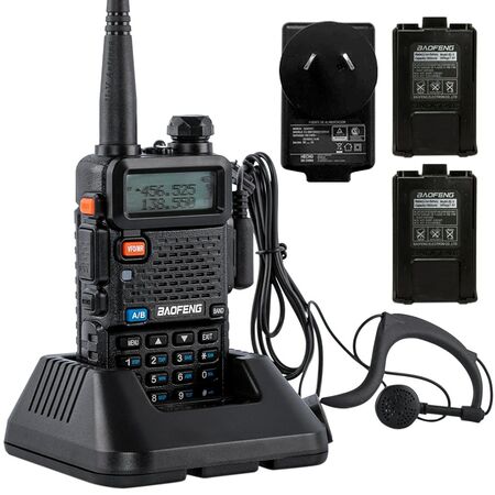 Handy Baofeng UV-5R Bi-Banda 5w 128CH Hasta 10km + 2 Baterías y Manos Libres