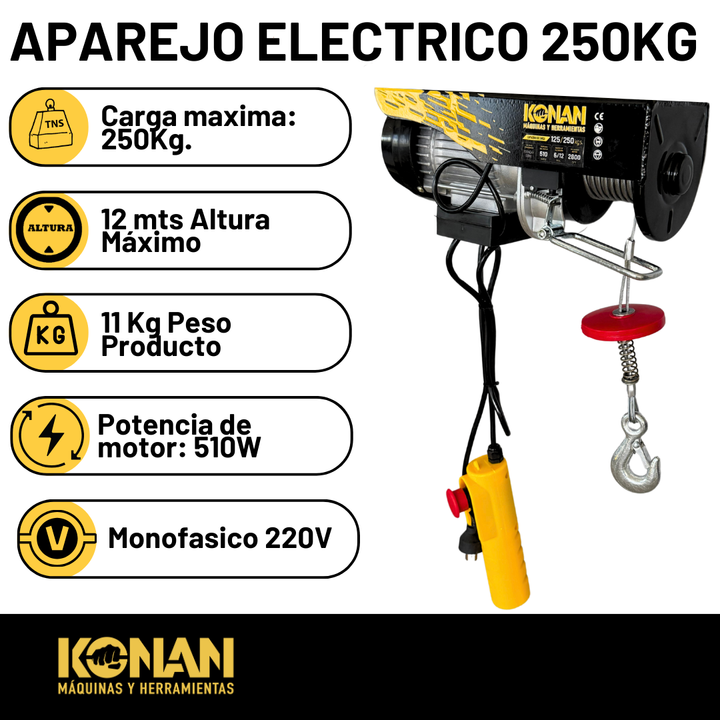 Aparejo Electrico Konan 250Kg 12 Mts Elevacion Maxima 510W - Vista 2