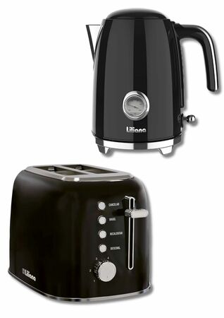 Pava electrica Liliana retrostyle negra 1.7L y Tostadora electrica Liliana negra