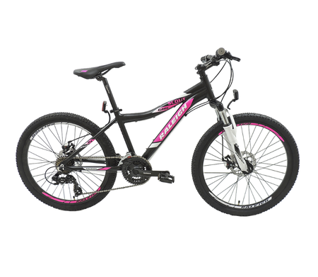 Bicicleta Raleigh Scout D - Negro-Rosa - Frenos a discos mecanicos - 21Vel. - Cuadro de aluminio - Rodado 24"