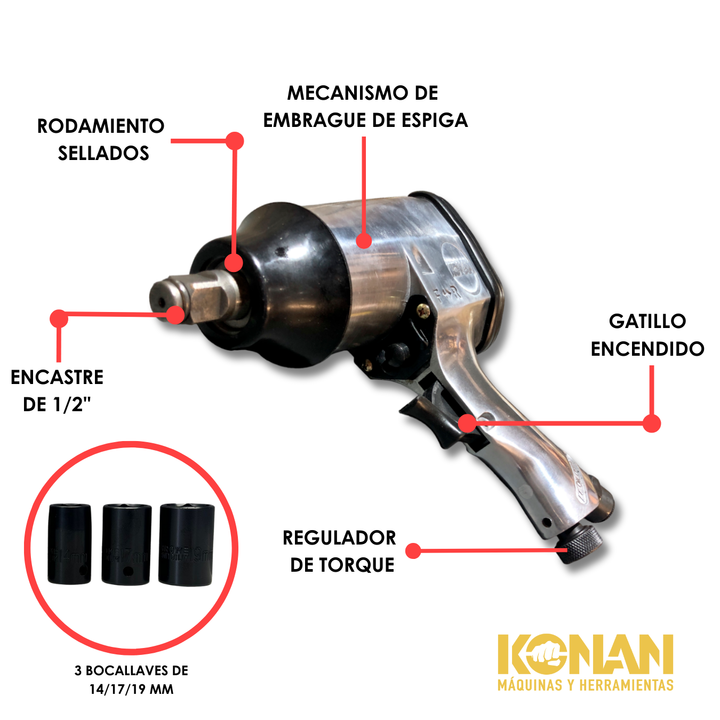 Kit Llave De Impacto Konan + Pulidora + Medidor 27 PCS - Vista 5