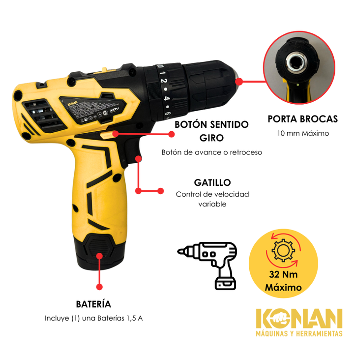 Taladro de Impacto Konan a bateria 12v Xtra Power Volt - Vista 5