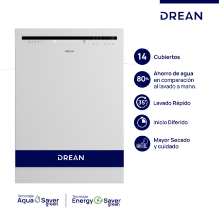 LAVAVAJILLAS DREAN LVDR1406CB0 INOX 14 CUBIERTOS