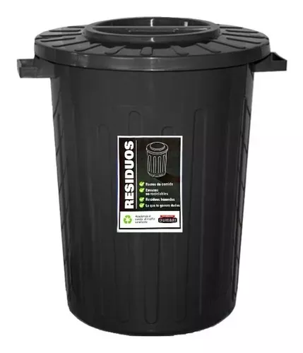 Tacho De Residuos 100 Lts C/tapa Plana Colombraro Negro - Vista 1