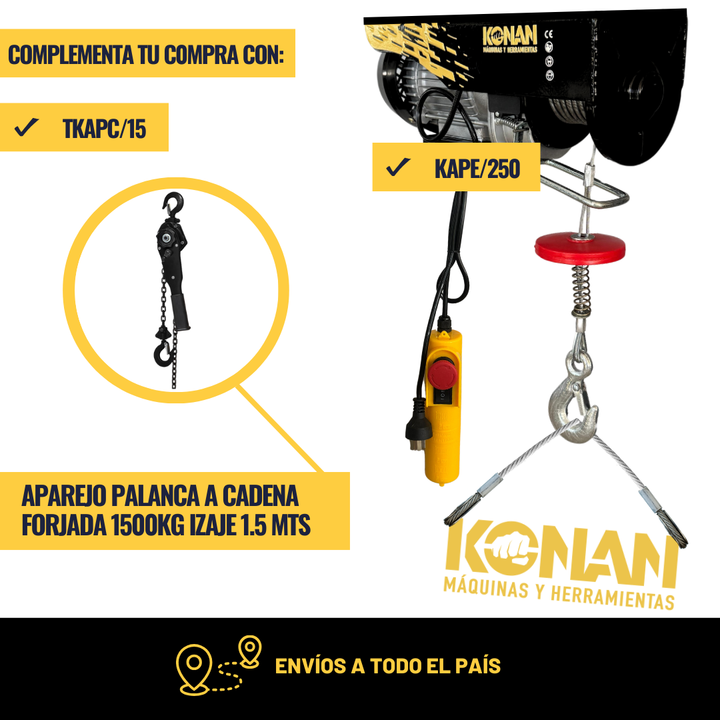 Aparejo Electrico Konan 250Kg 12 Mts Elevacion Maxima 510W - Vista 10