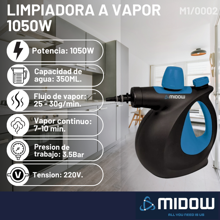 Limpiadora A Vapor 1050w 3 Bar Midow Mas Accesorios M1/0002 - Vista 2