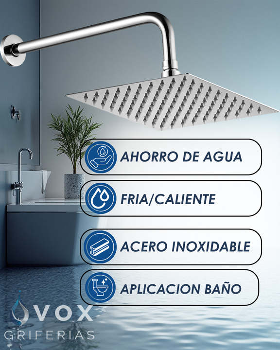 Ducha Cuadrada De Acero Inoxidable Vox Griferias De 20x20 - Vista 2