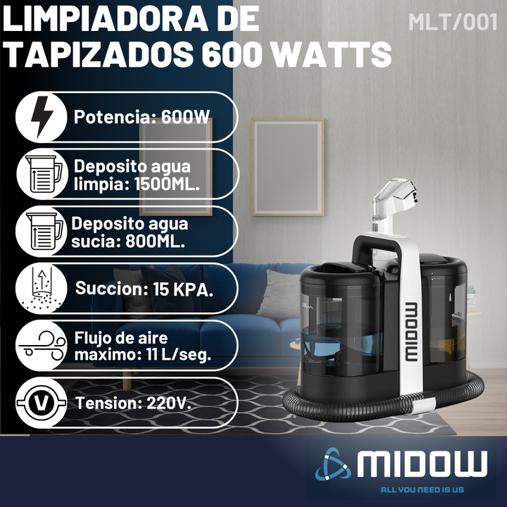 Aspiradora Lava Tapizados Midow 600w Alfombras Manchas Sofa - Vista 2