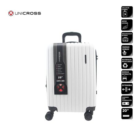 Valija Blanca Carry ON Unicross ABS 20 Ideal Cabina Ruedas 360 Expandible Super Liviana