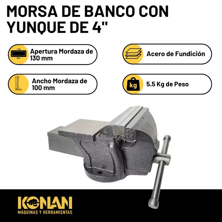 Morsa De Banco Konan de 4'' Con Yunque - Vista 2