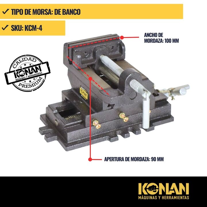 Morsa Plana En Cruz 100 Mm 4 Base Desplazable KCM/4 Konan - Vista 3
