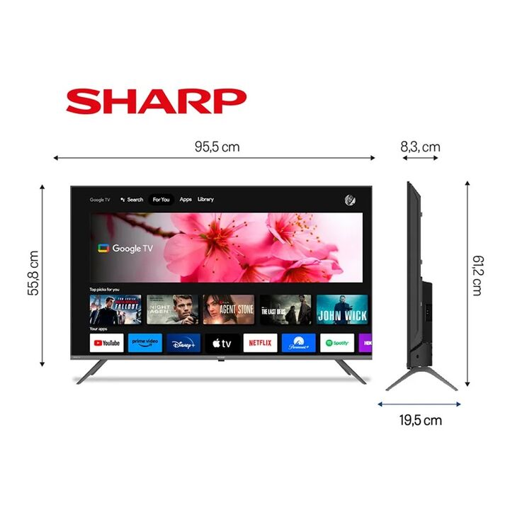 Combo Smart TV LED 43 Sharp 2T-C43FG6L Full HD + Soporte LCD Wall Mount 26" a 63" De Regalo - Vista 3