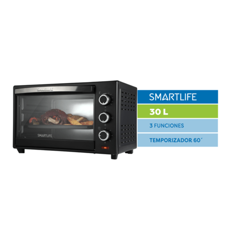 HORNO ELECTRICO SMARTLIFE GO0030PN 30LTS 1600W TIMER MECANICO NEGRO - 4609316 