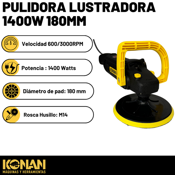 Pulidora lustradora 1400W 180mm con accesorios Konan - Vista 2