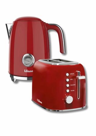 Pava Electrica Liliana Roja 1.7L y Tostadora Liliana Retrotoast Roja