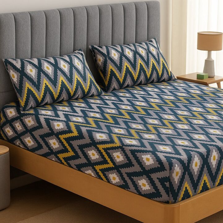 Juego de sabanas estampado 2 plazas y media 200x140x25 - Vista principal