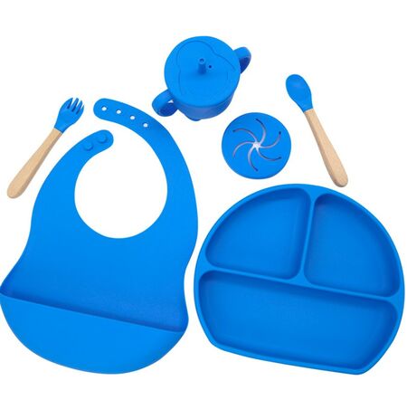 Set de Alimentación Para Bebés Azul Gadnic Silicona Completo Plato Triple Liso