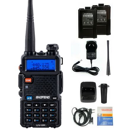 Handy Baofeng UV-5R Kit Bi-Banda 8w Hasta 12km + 2 Baterías y Manos Libres