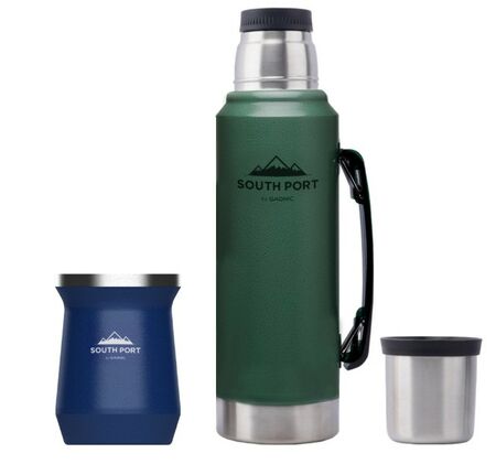 Kit de Termo Verde y Mate Azul South Port 1L Acero Inoxidable