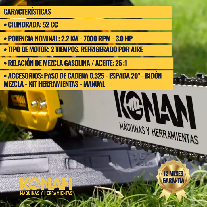 Motosierra De 3.0 Hp 2.2 Kw / 7000 Rpm Konan - Vista 5