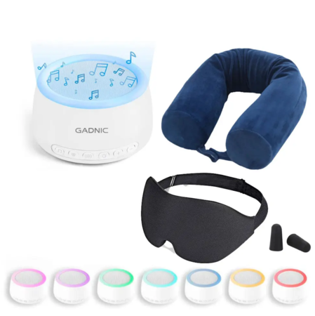 Kit de Sueño Gadnic: Máquina de Ruido + Antifaz Memory Foam + Almohada Inteligente