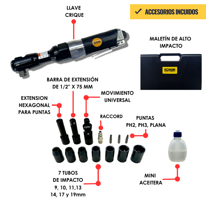 Konan Kit Llave Crique Neumatica 1/2 Con Acc.17piezas Klk/01 - Vista 6