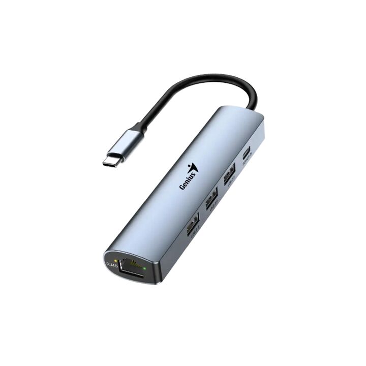 Hub Genius UH-545 USB-C a USB-Cx1 USB-Ax3 TJ45x1 - Vista 1