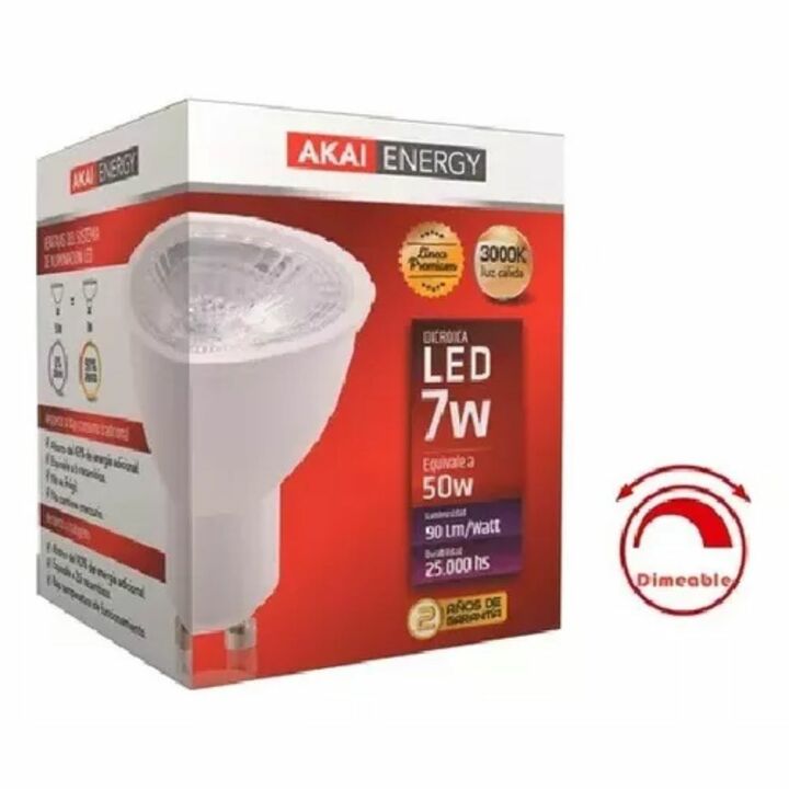 Lampara Led Dicroica Gu10 7w Dimerizable Luz Calida Fri Akai - Vista 2
