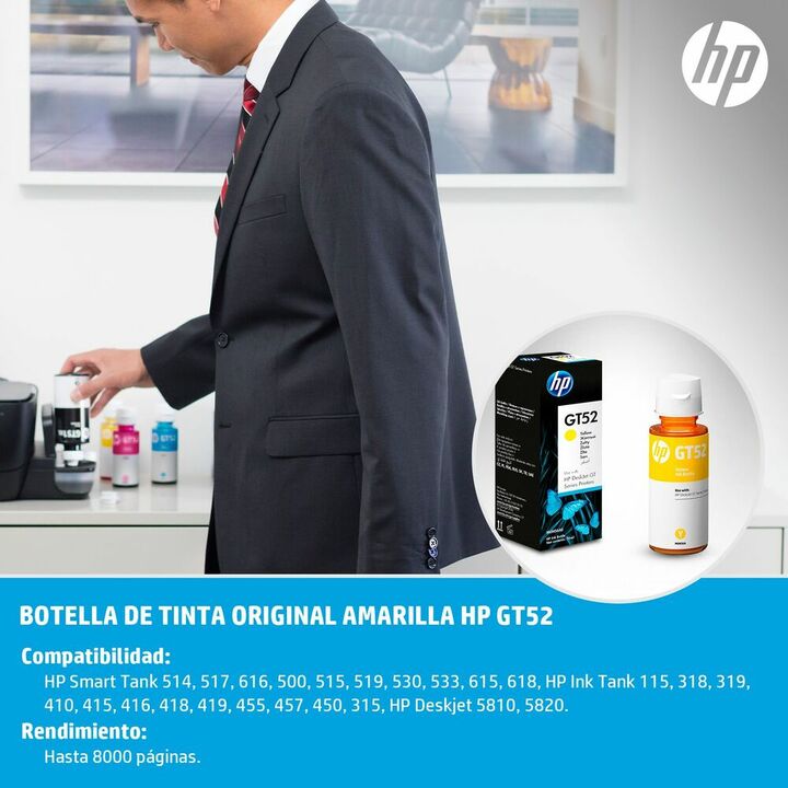 Botella de Tinta Hp GT52 Amarillo Original M0H56AL Deskjet Gt5820 8000p - Vista 4