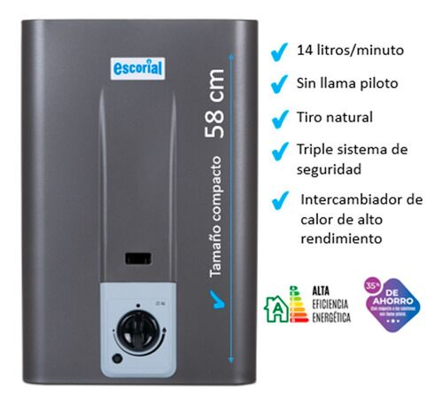 Calefon Escorial Ce-14l 14 Litros Gn Grafito Gas Natural - Vista 5