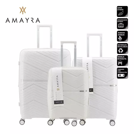 Set De Valijas Amayra X3 20 24 28 PP Blanco Rgidas 360