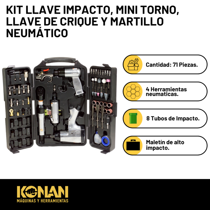 Kit De Herramientas Neumáticas Prof 71 Pcz Konan - Vista 2