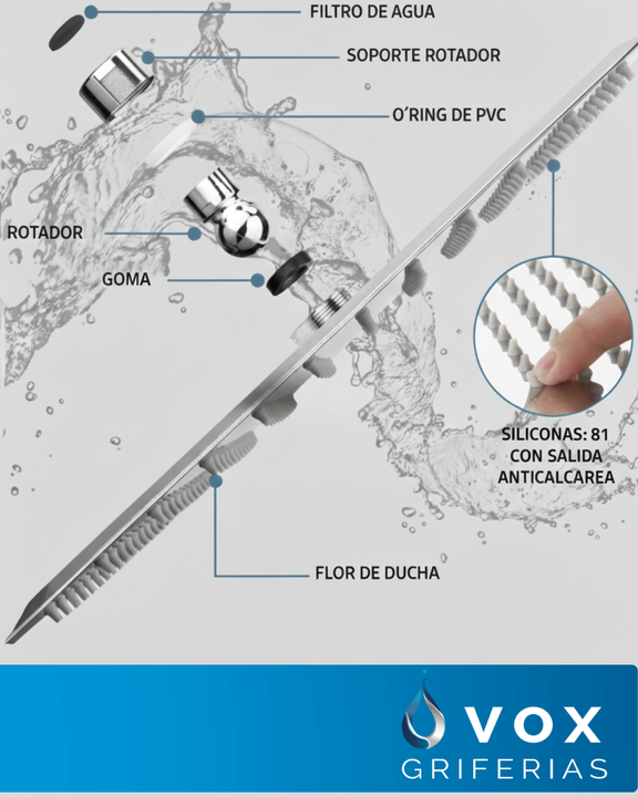 Ducha Cuadrada De Acero Inoxidable Vox Griferias De 20x20 - Vista 4