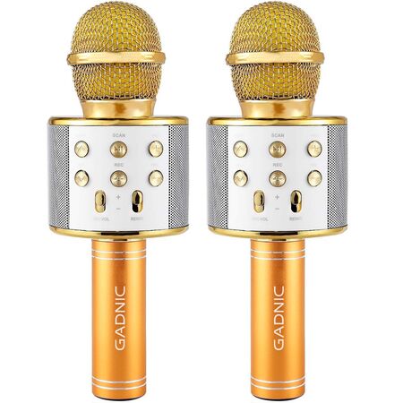 Kit x2 Micrófono Dorado Gadnic KM-01 Karaoke Inalámbrico Bluetooth  