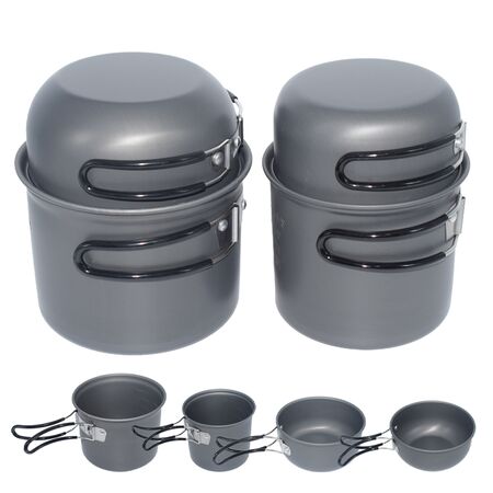 Set de 2 Ollas De Aluminio + 2 Sartenes Gadnic desmontables para exterior