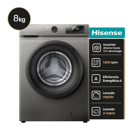 Lavarropas HISENSE WFQP8014T 8kg inverter 1400rpm gris