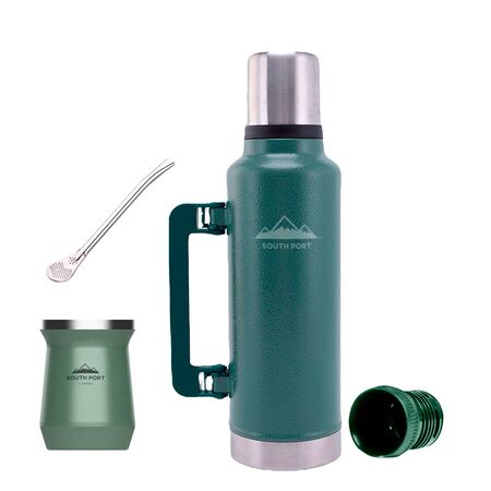 Kit de Termo Verde 1.3 Litros, Mate Verde y Bombilla South Port Acero Inoxidable