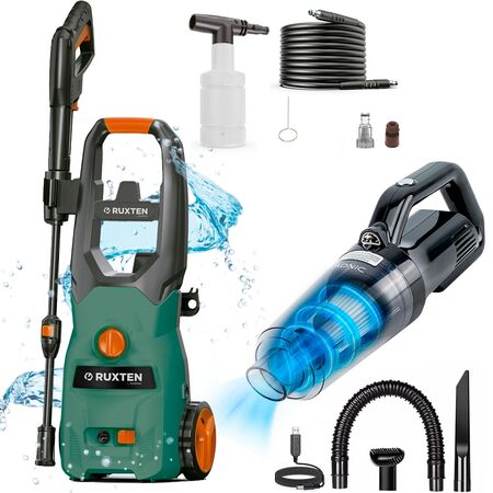 Kit Hidrolavadora Eléctrica 110 Bar Y Aspiradora De Mano 120W Gadnic
