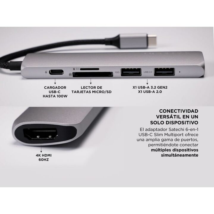 Hub Satechi 6-in-1 USB-C Slim Multiport Adapter - Vista 3